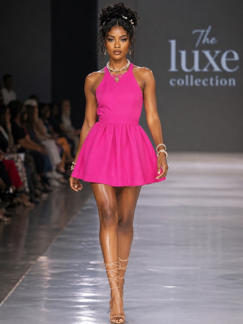 Pink Sleeveless Fit And Flare Mini Dress Medium
